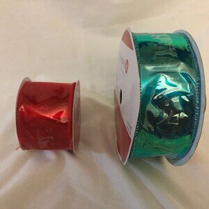 2 Rolls Red & Green Polyvinyl Wired Ribbon - 2.5 inches - NEW